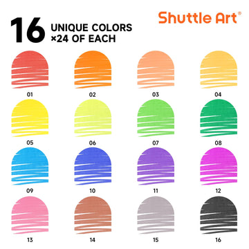 Shuttle Art 384 Pack Washable Super Tips Markers, 16 Assorted Colors Conical Tip Large Markers Bulk With A Box, Bonus Caps, Home Classroom School Supplies For Toddlers Kids Adults Students Teachers