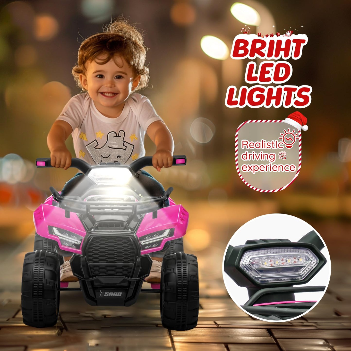 Forever Source Kids ATV - 6V Battery Powered 4 Wheeler, Music & Light, Pink, Large, for Ages 18-36 Months