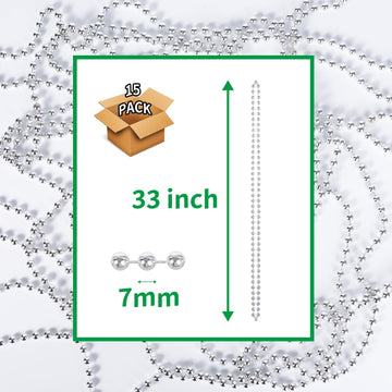 YAXINRUI 33 Inch 7 mm Metallic Sliver Bead Necklaces, 15pcs Mardi Gras Beads Bulk Round Beaded Necklaces Costume Necklace for Ma