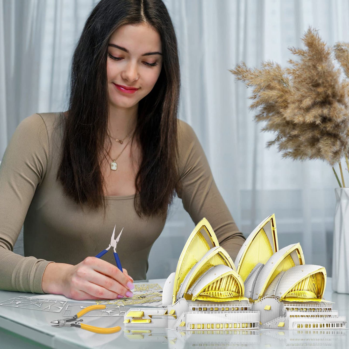 Piececool 3D Metal Models Building Kits,Sydney Opera House Architecture 3D Puzzles Diy Crafts Kit Brain Teaser Puzzles For Family Time, Best Birthday Gift