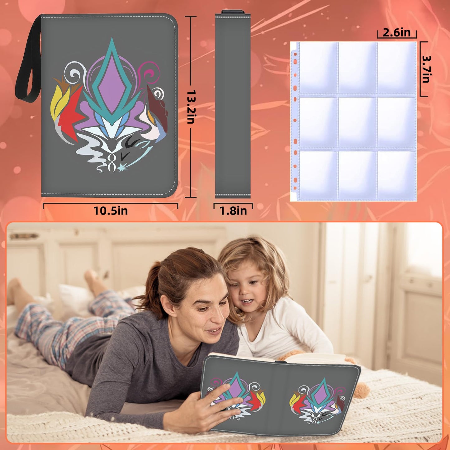 FLAJZ 9 Pocket Trading Card Binder with Zipper - Comes with 50 Pages of 9-Slot Card Sleeves  Holds 900 Cards  Fits Standard Size Trading Cards  Compatible with TCG  MTG  Sports Cards...