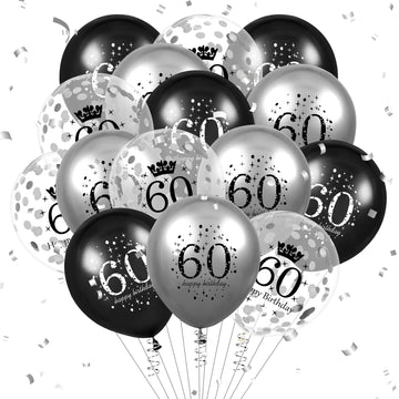 60Th Birthday Balloons Decorations 15Pcs Black Silver Happy 60Th Birthday Party Latex Confetti Balloons For Men Women 60Th Anniversary Happy Birthday Party Decor Supplies 12 Inches