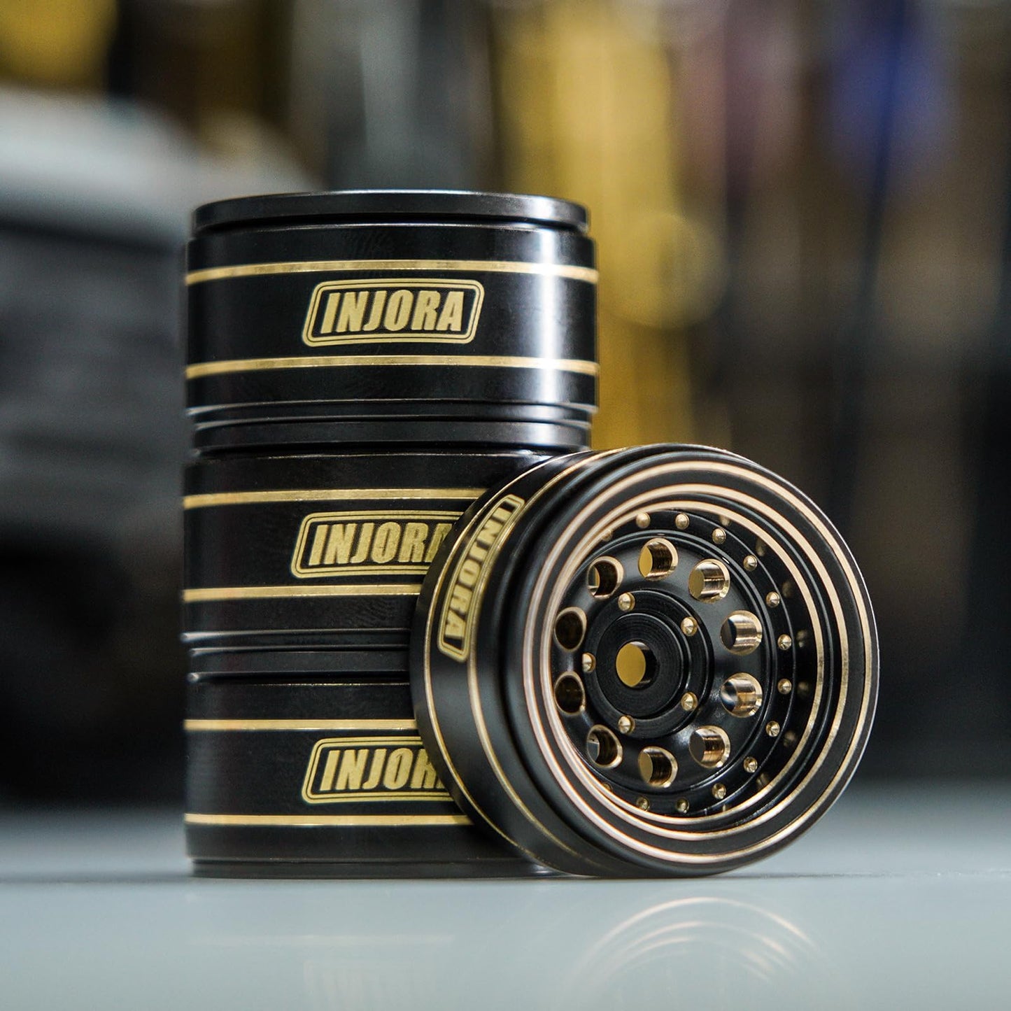 INJORA 1.0 Beadlock Wheel Rims Black Coating Brass Rims for 1/24 1/18 RC Crawler Car Axial SCX24 AX24 TRX4M FCX24, 39g