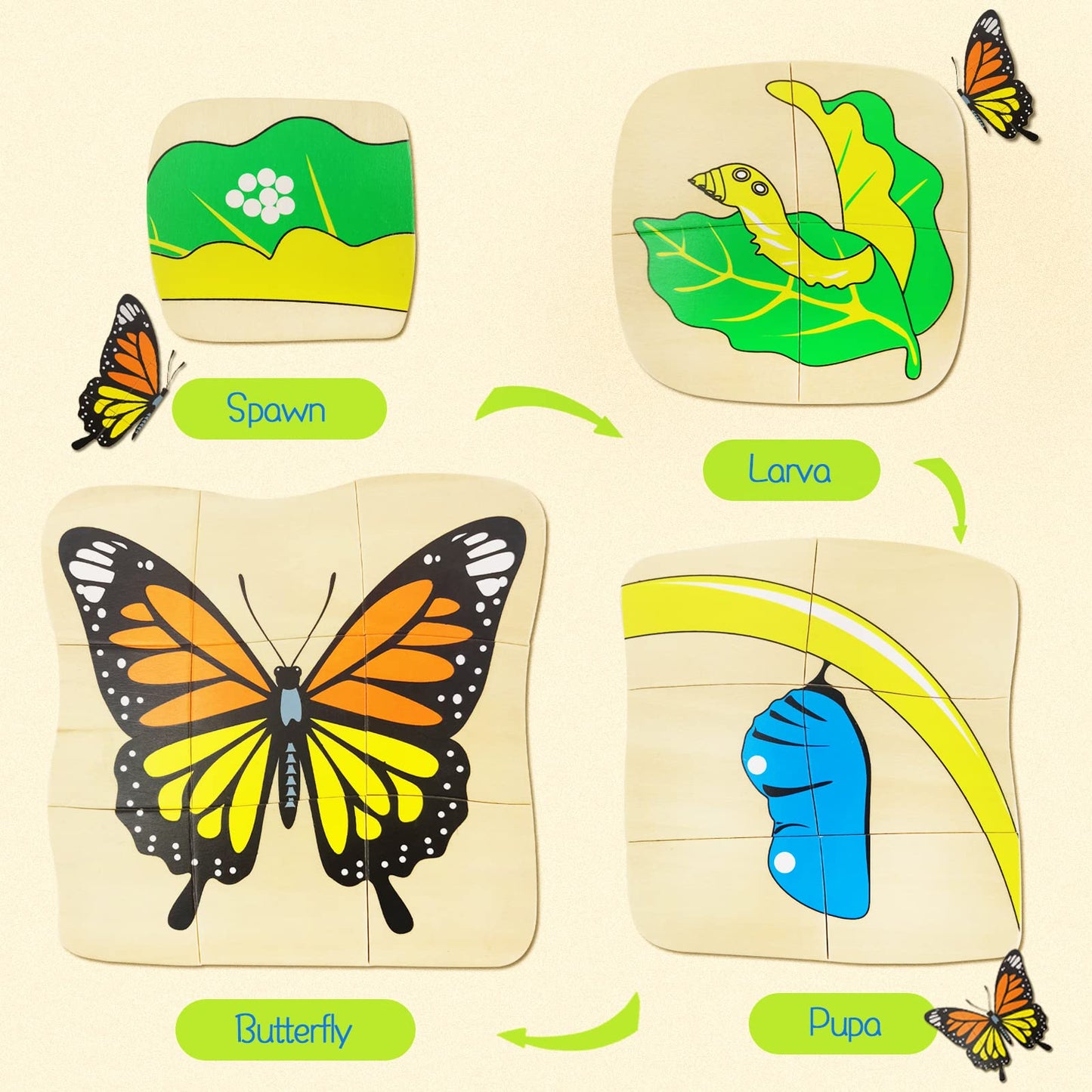 Montessori Wooden Puzzles For Kids Ages 4-8, 4 Layer Life Cycle Of Butterfly Jigsaw Puzzle For Toddlers, Children Preschool Learning Educational Puzzles Toys For Boys And Girls (Butterfly)