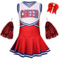 Grajtcin Girls Cheerleader Costume Kids Cheer Uniform Cheerleading Outfit Halloween Fancy Dress For 10-12 Years Pompoms(150, Red