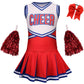 Grajtcin Girls Cheerleader Costume Kids Cheer Uniform Cheerleading Outfit Halloween Fancy Dress For 6-7 Years Pompoms(130, Red)