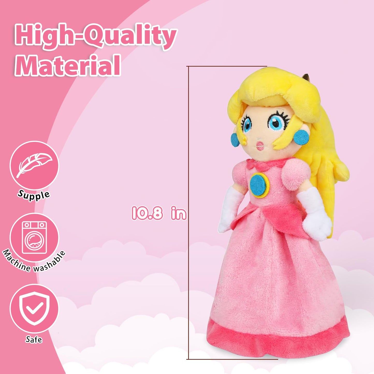 Kilative Princess Peach Plush Toy Princess Peach Doll Collection Mario Plush Stuffed Animals Toys 11 Inch (Pink Sweet Gift For Mario Fans