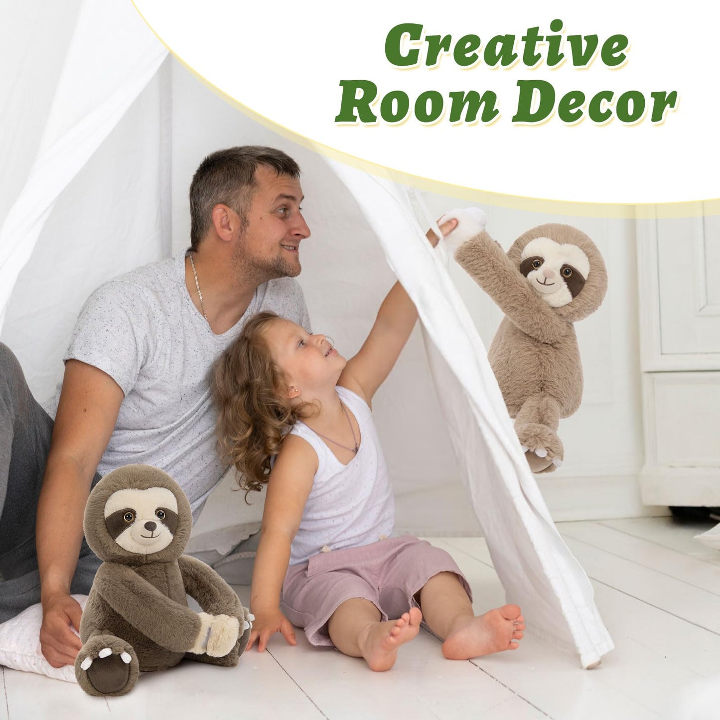 MorisMos Sloth Stuffed Animals Duo - 12" Brown Plush, Freezable & Microwavable, Perfect for Kids & Gifts