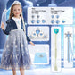 Luzlen Girls Elsa Costume Snow Princess Dress Up Blue Halloween Party Cosplay Outfits With Accessories, 4-5T(Tag 120)
