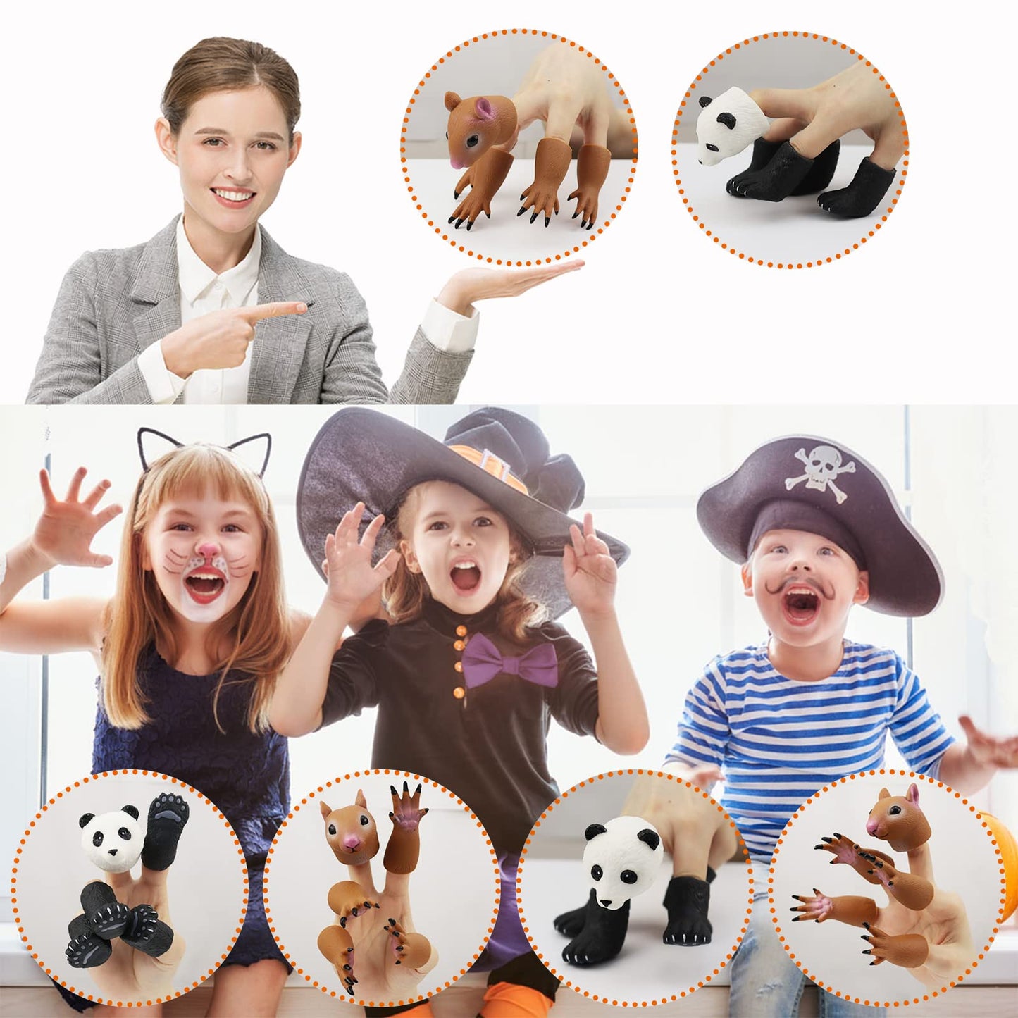 Mimidou Cute Animal Finger Puppets Toys 5 Set, Panda, Squirrel, Cat, Shiba Inu, Pug, Role-Telling Animal Puppets, An Excellent G
