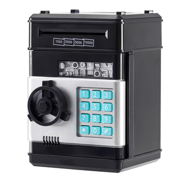 Evthsu Black Electronic Atm Safe Piggy Bank For Kids - Real Money Savings Coin Bank With Code Lock & Password, Gift Money Box Fo