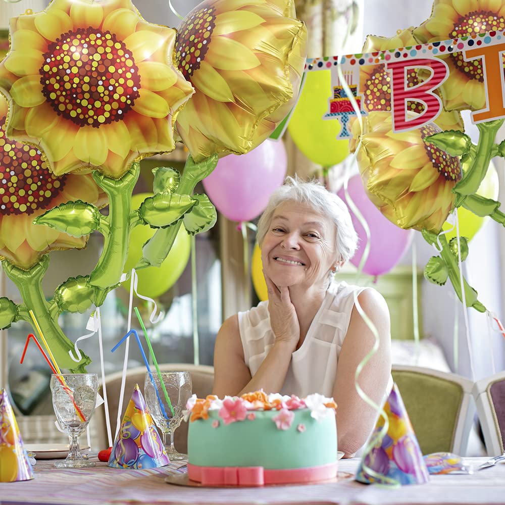3D Big 34'' Yellow Sunflower Sunshine Balloons Spring Summer Floral Sunflower Party Decorations Sunflower Themed Mylar Foil Ball