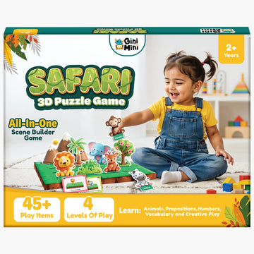 Ginimini Safari 3D Puzzle Game For Toddlers 2+ | Montessori Educational Scene Builder With Animals | 45+ Pieces | Screen-Free Le