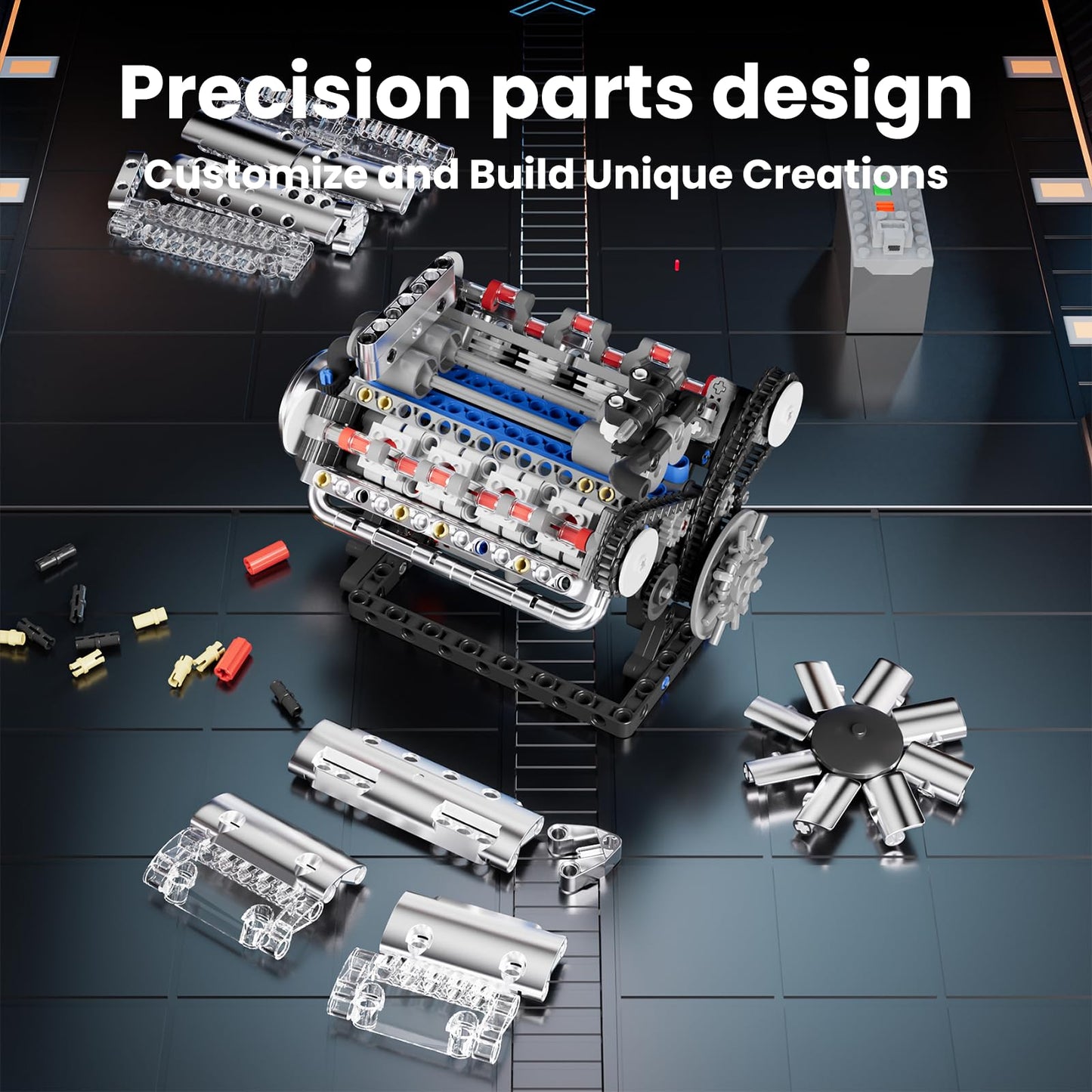 Mould King 10088 V8 Engine Model Kit Build Your Own Stem Mini V8 Model Engine Building Blocks Sets That Works For Adults & Kids Age 14+, 535Pcs