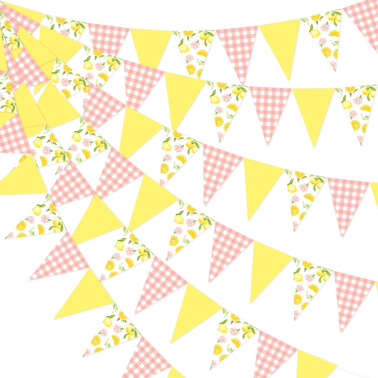 Lemon Party Decorations - 3PCS Lemon Bunting Banners, Pink and Yellow Lemon Triangle Banner Garland for Lemonade Wedding Engagem