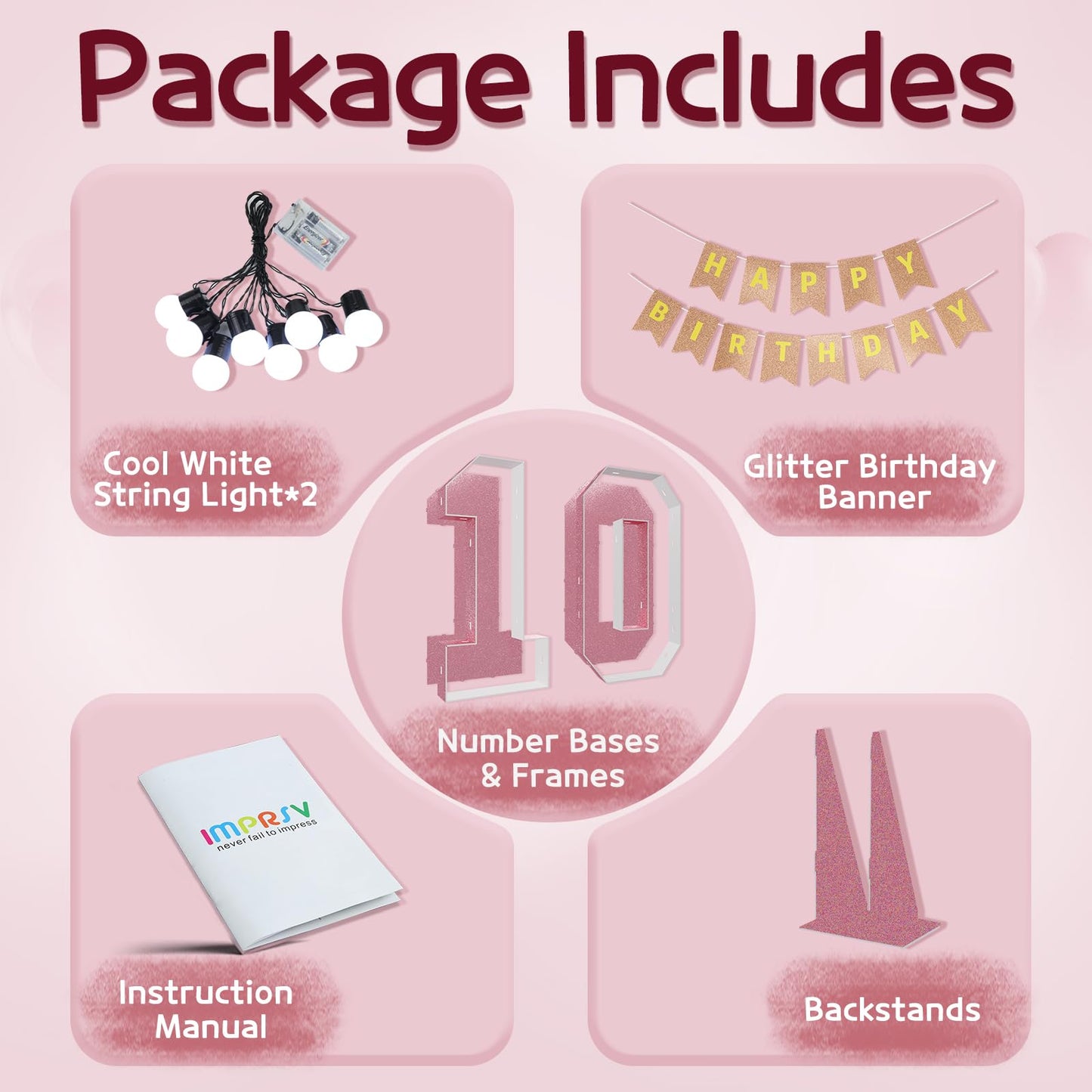 Marquee Numbers Pink 10Th-Birthday Decorations: Large 3Ft Light Up Number Rose Gold 10 Birthday Decoration For Boy Girl Ten Year