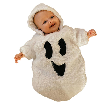 Boibokoko Baby Girl Boy Halloween Costumes Ghost Long Sleeve Hoodie Romper Jumpsuit Cute Baby Halloween Outfit (White, 0-3 Month