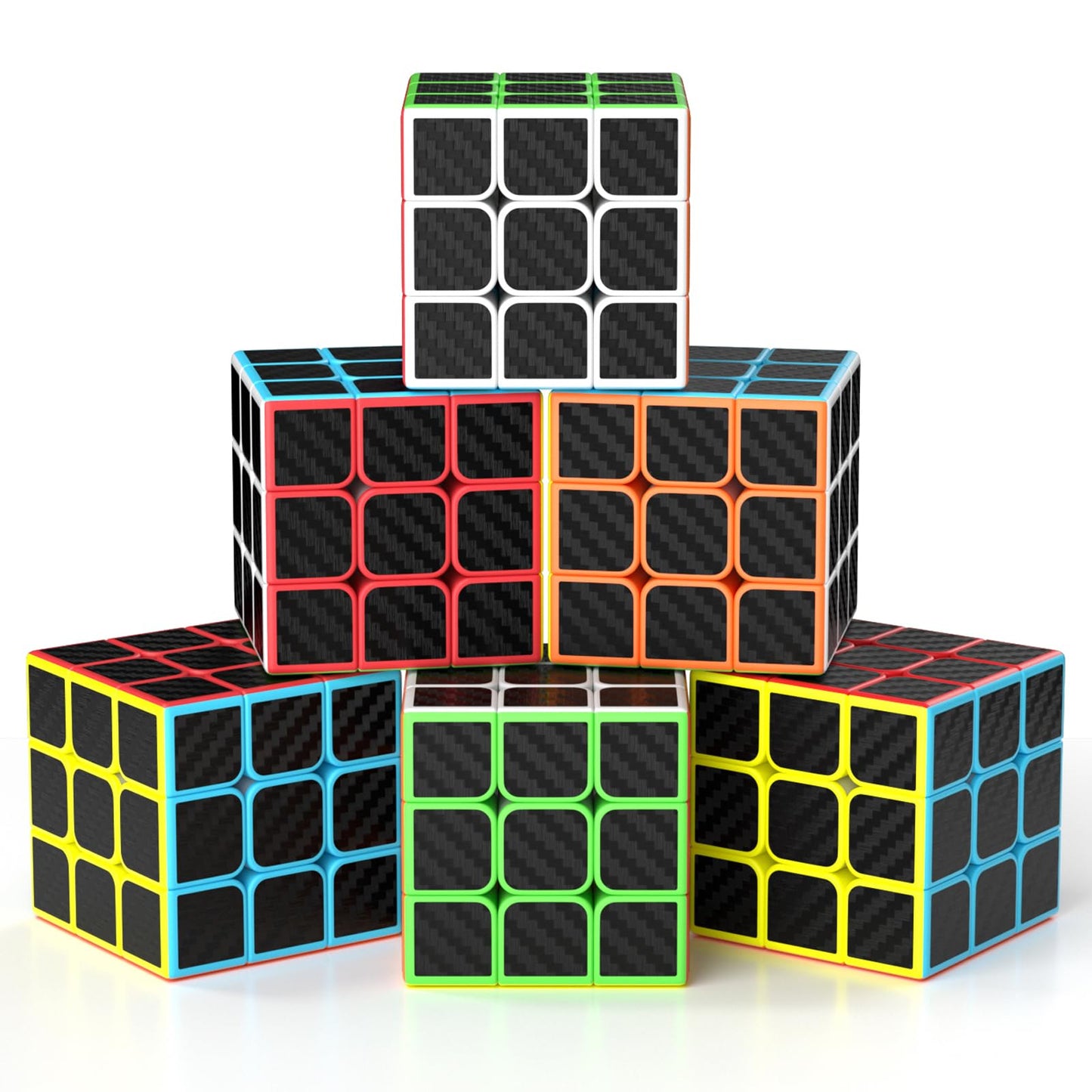 Vdealen 3X3X3 Speed Cube Set, 6 Pack Speed Cube Bulk Magic Cube Set, School Classroom Prize For Students Birthday Party Favors Stocking Stuffers Gifts For Kids Teens Adults(Carbon Fiber Sticker)