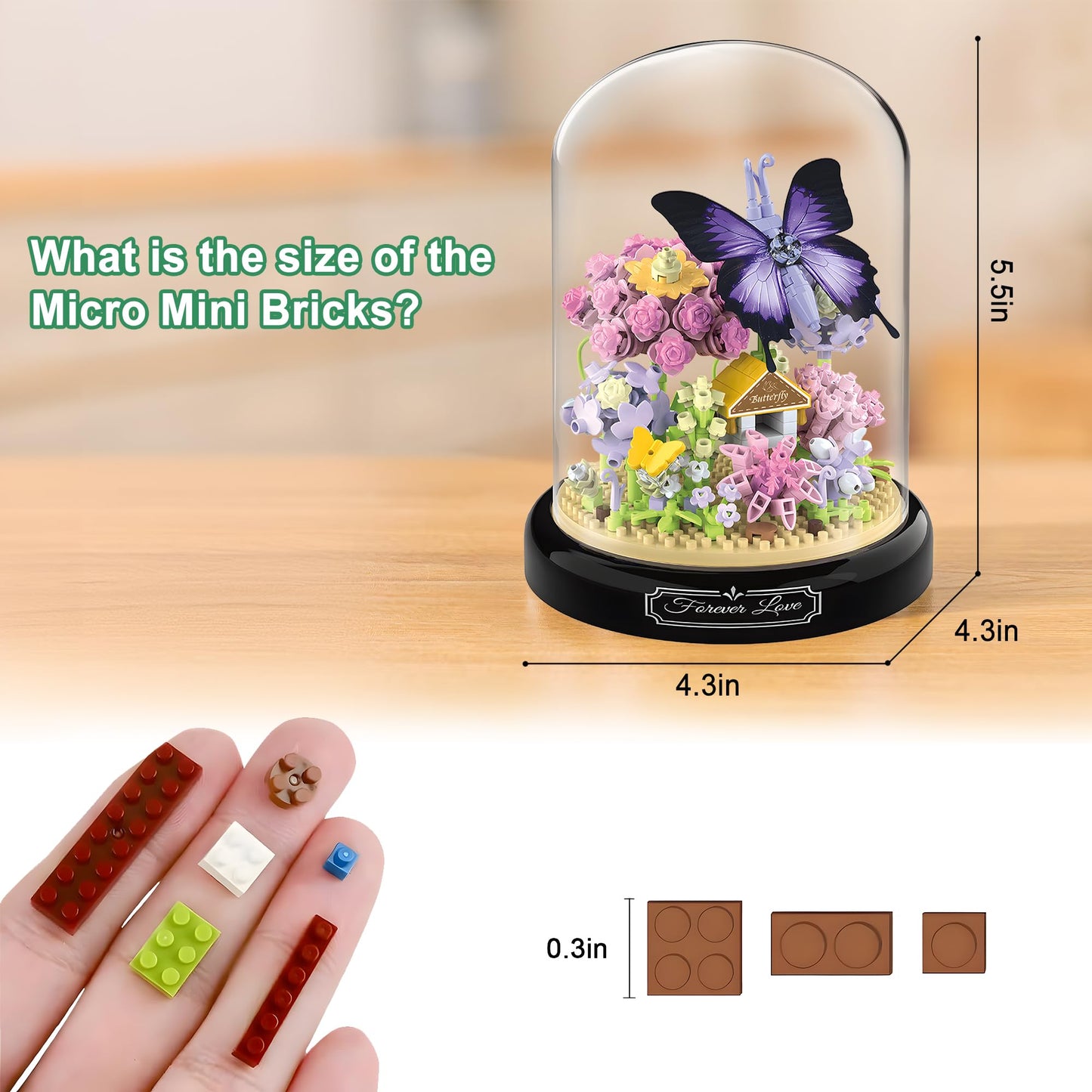 Hi-Reeke Flower Butterfly Bouquet Building Block Set, Micro Mini Botanical Building Toy For Women-582 Pcs