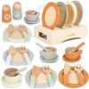 Wooden Play Dishes and Plates for Kids Kitchen Set, 27 PCS Wooden Play Kitchen Accessories, Kitchen Toy for Toddlers 2-4 Years G