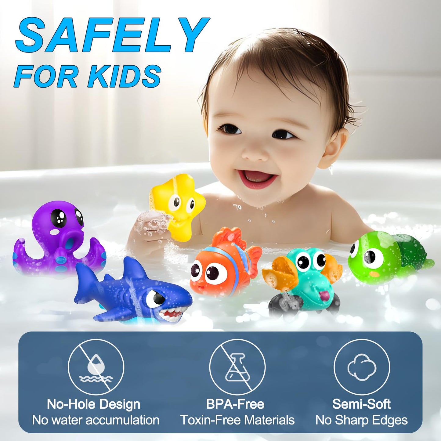 Fwxzbkk Bath Toys,Mold Free Baby Bath Toys For Toddlers 1-3,No Hole Bath Toys For Babies 6-12 Months,Bath Tub Toys For Toddlers