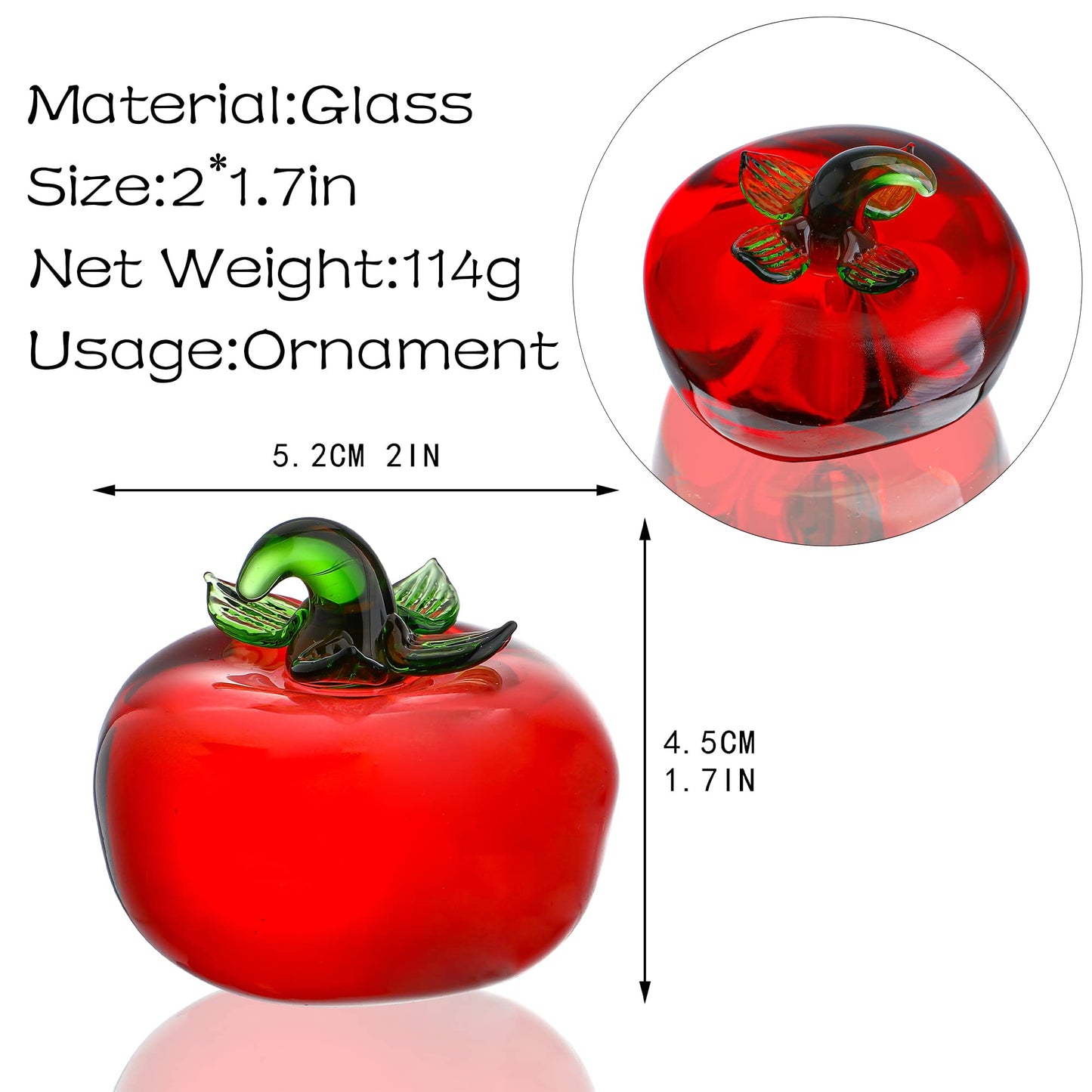 Krisinine Hand Blown Glass Red Tomato Figurine Crystal Fruit Collectible Figurines Art Glass Miniature Ornament Tabletop Desk Paperweight For Women