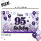 LASKYER Happy 95th Birthday Decorations,95th Purple Balloon Large Birthday Banner Backdrop Sign,95 Years Old Bday Party Supplies