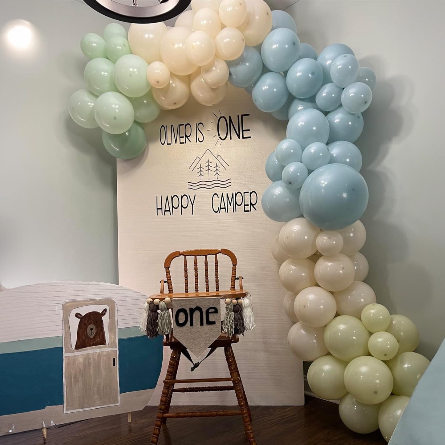 Dusty Green Blue Balloon, 60 Packs 12 Inch Sage Green Blue Balloon With Haze Fog Blue Sand White And Gold Balloons For Jungle Sa