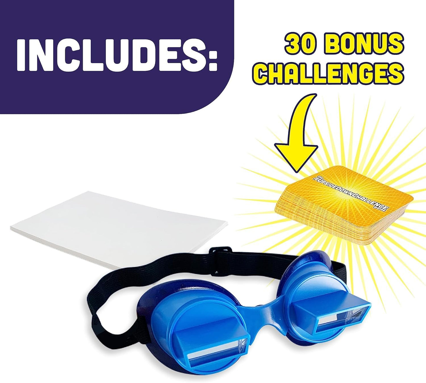Vango UpsideDownChallenge Game - Fun Challenges with Goggles, Ages 8+, 2-6 Players, Blue, Bonus Edition with 30 Extra Challenges, Model VNG070B