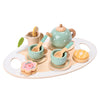15pcs Wooden Tea Set for Little Girls, MONT PLEASANT Wooden Toys, Toddler Tea Set Play Kitchen Accessories Play Food playset for