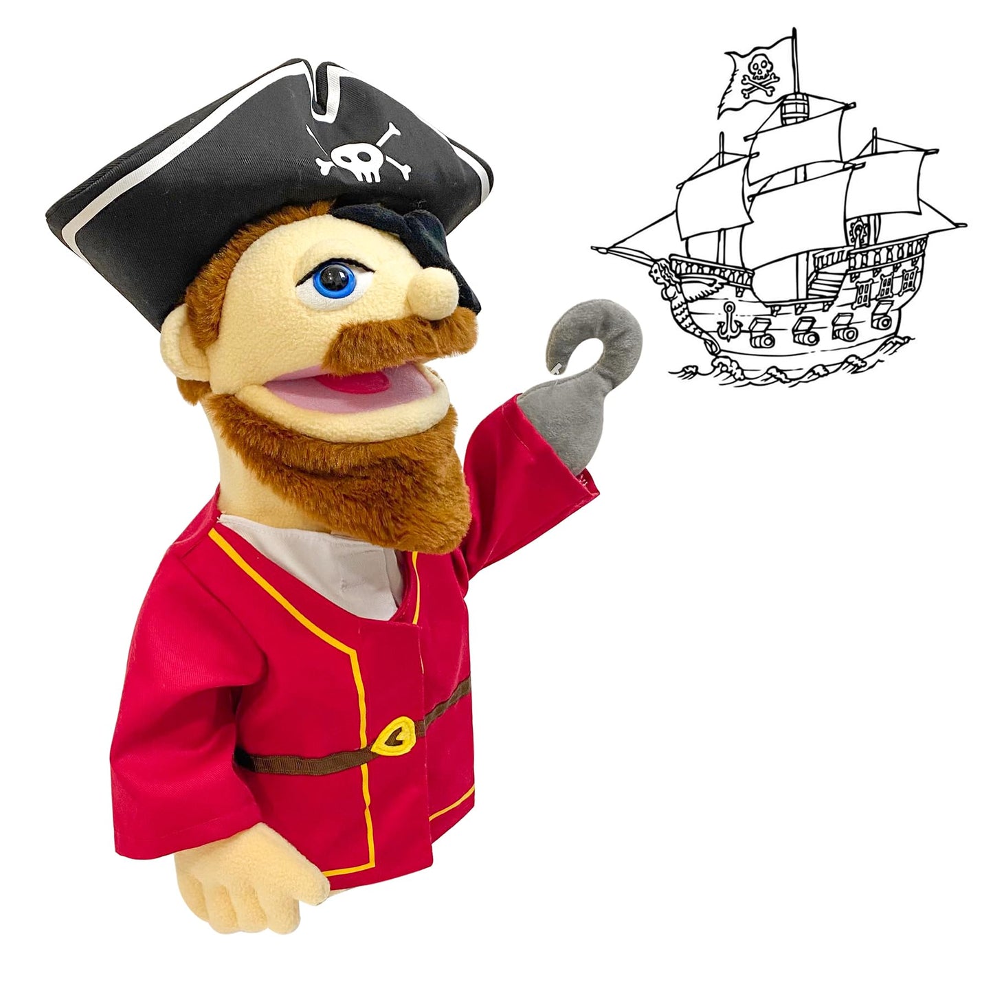 Okegztoa 16'' Entriloquist Puppet, Hand Puppet For Kids And Adults, Plush Pirate With Removable Mouth, Ages 4-8, Scalable Contro