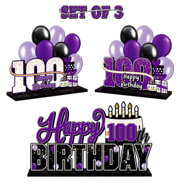 Lingteer Happy 100Th Birthday Purple Acrylic Table Topper Centerpieces Set - Cheers To 100 Years Old Birthday 100Th Bday Party Gift Decorations.