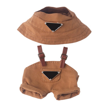 Beem Jun Clothes Set for Labubu 17cm Dolls(NO Doll)  Cute Hat & Unique Pocket Design Overalls Dress-up Set (Overalls(Brown))
