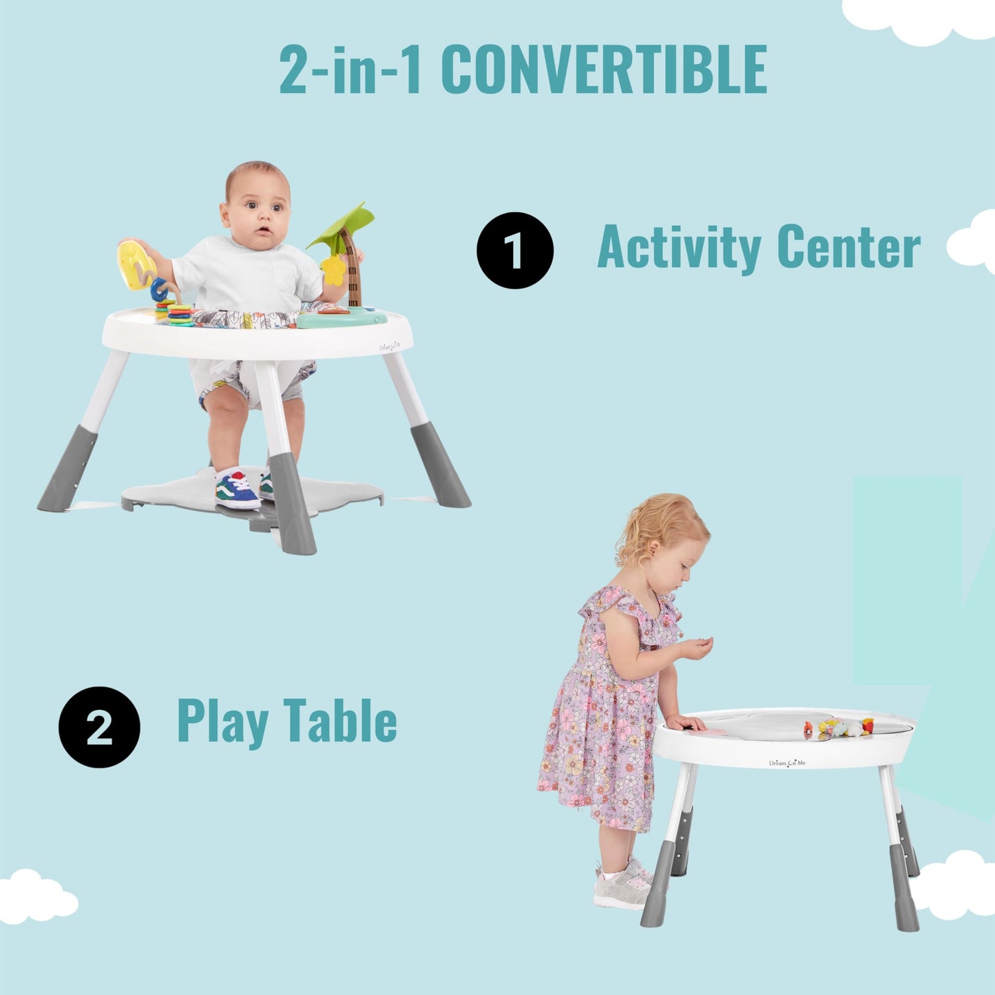 Dream On Me Curio Sit N Seek Baby Activity Center In Mint, 2 In 1 Activity Center And Play Table With 3 Detachable Toys And Musi
