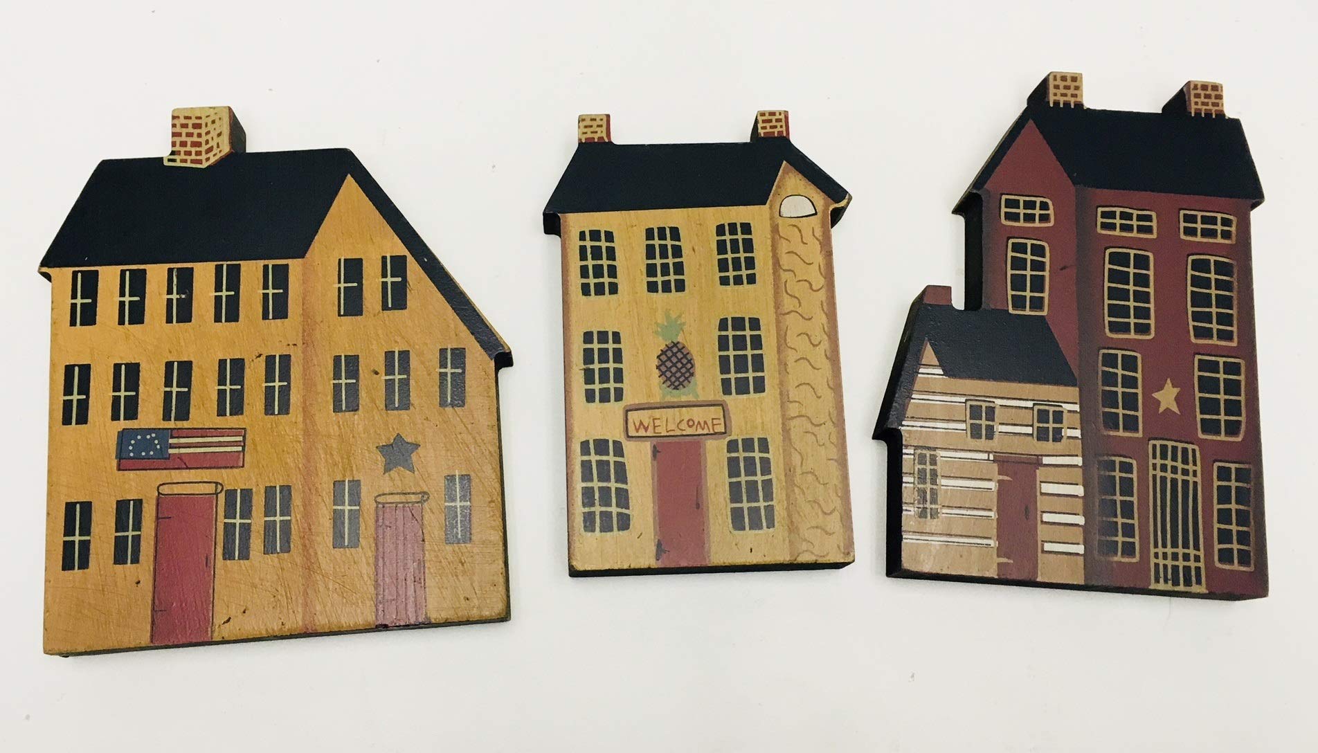 Hearthside Collection 3 Primitive Country Wooden SALTBOX Town House Village Blocks