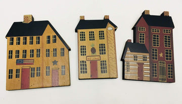 Hearthside Collection 3 Primitive Country Wooden SALTBOX Town House Village Blocks