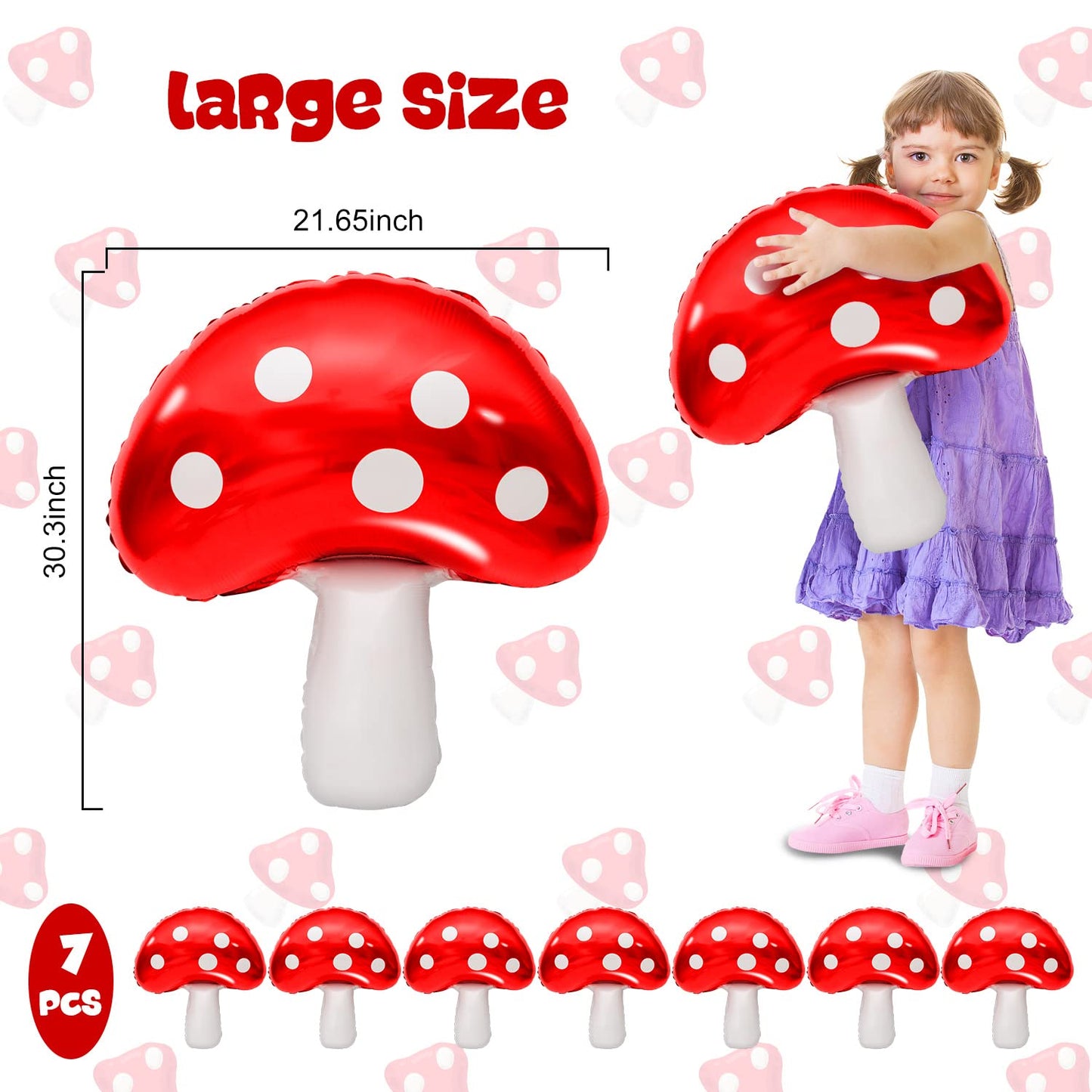 Ospvcwk 4 Pcs Cute Mushroom Balloons - 31 X 21 Inch Large Mushroom Aluminum Foil Balloons, Easy To Inflate, Fun Mushroom Birthda