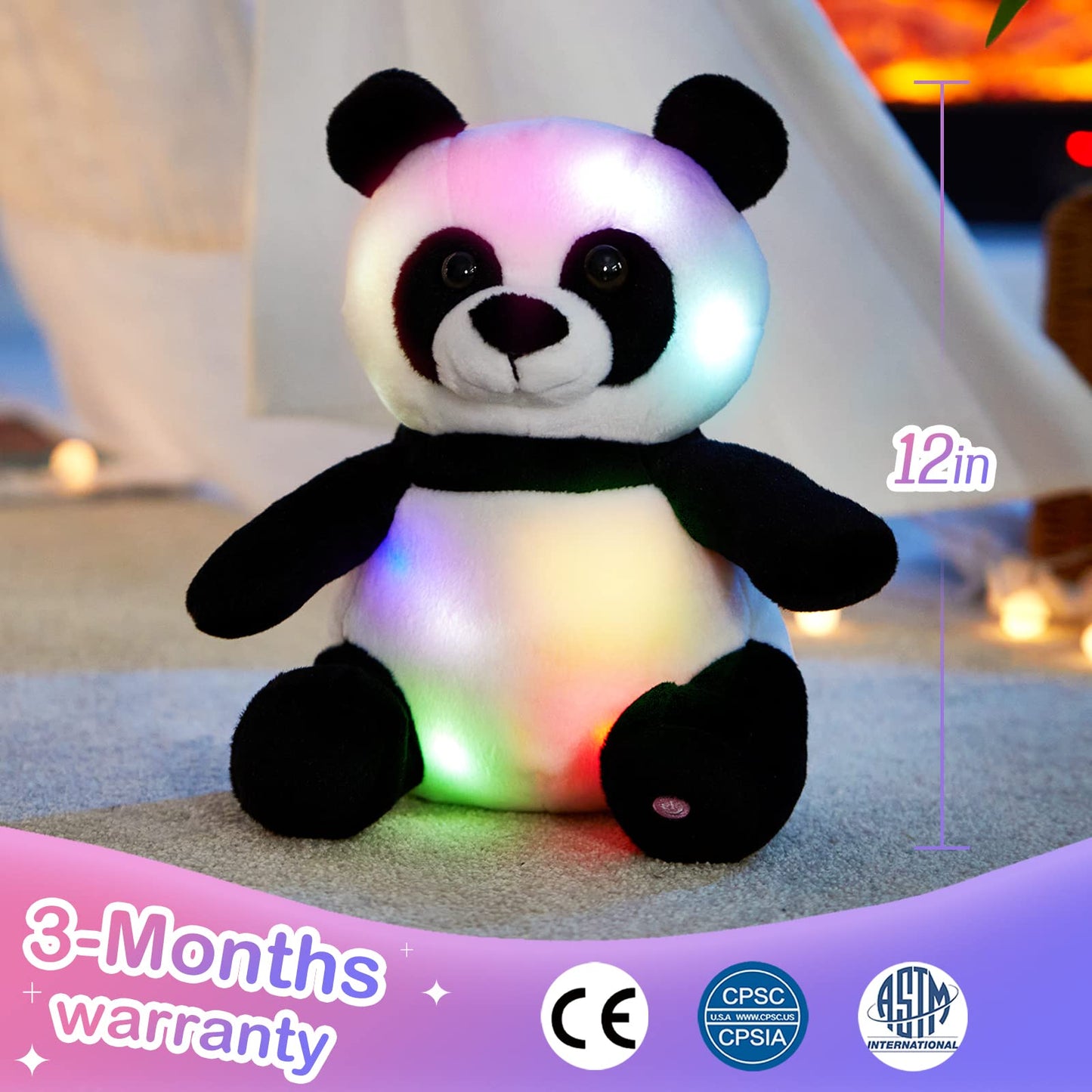 WEWILL LED Panda Stuffed Animal - Soft Plush Toy, 12" Glow in Dark Bedtime Companion for Kids, Cotton, Model YZTF0253