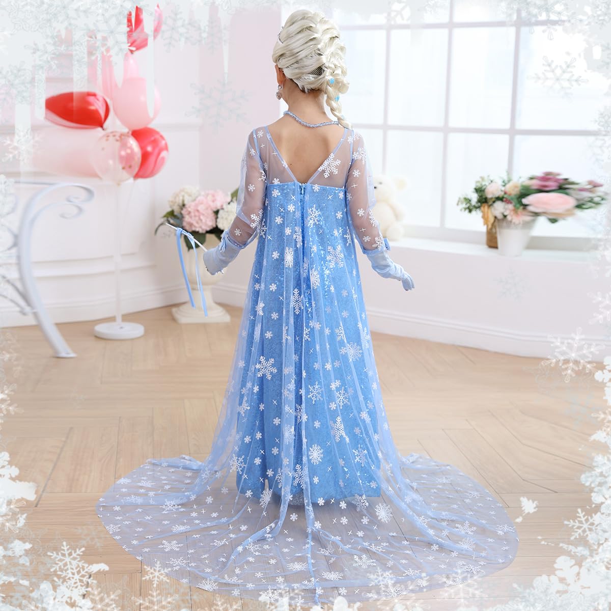 Zaisuifun Princess Elsa Dress For Girls Kids Sequin Costume Halloween Birthday Party Dress Up With Accessories, 4-5 Years(Tag 12