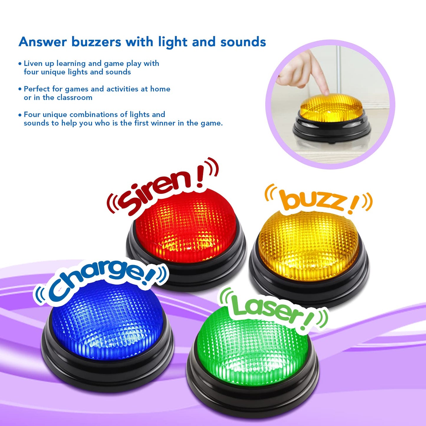 Bean Lieve 4-Pack Game Buzzers - Family Feud Buzzer With Lights And Sounds, Answer Buzzers For Classroom, Quizzes Party, Buzzer For Game Show For Kids, Adults And Teacher Supplies
