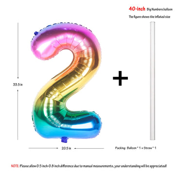 40 Inch Rainbow Digit Helium Foil Birthday Party Balloons (Dark Rainbow 2)