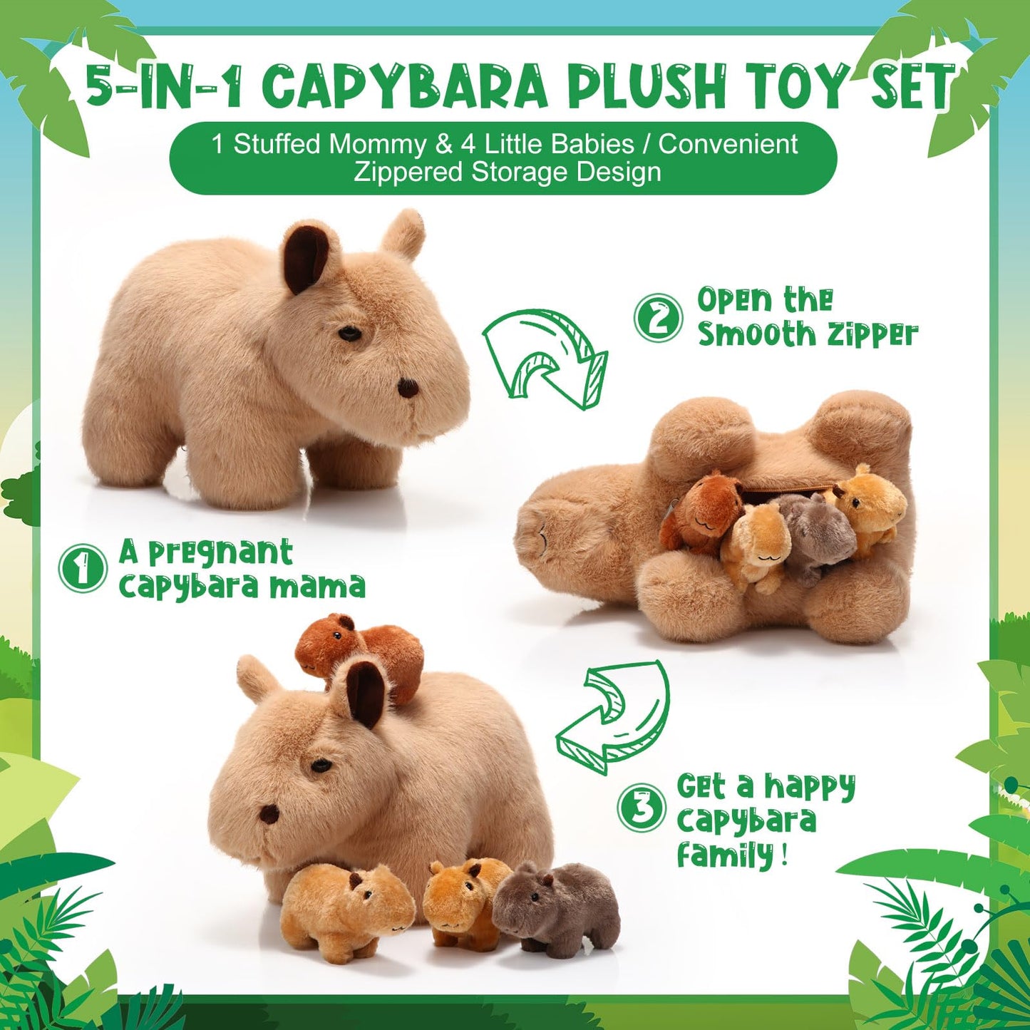 Hollowfly 5 Pcs Capybara Stuffed Animals Capybara Plush Set Gift For Kids Mommy With 4 Cute Babies Inside Soft Stuffed Capybara