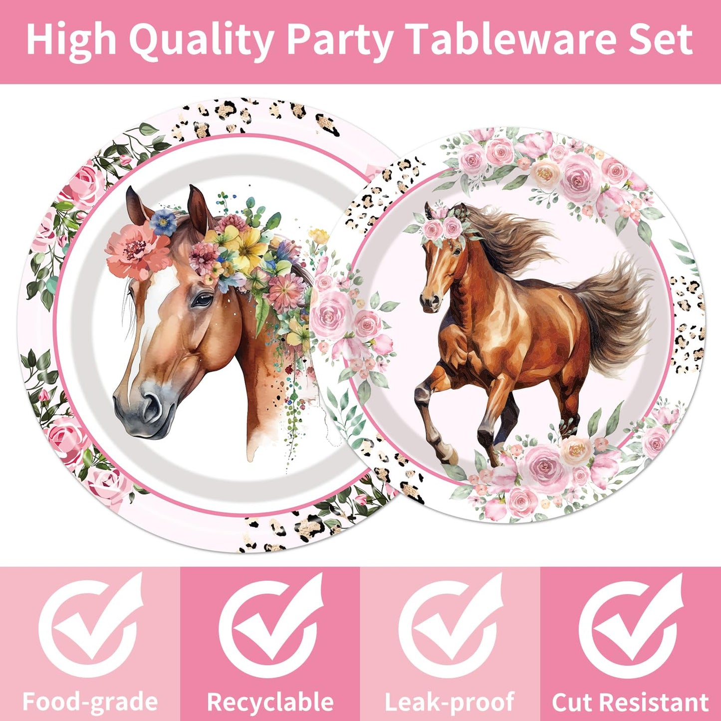 Horse Birthday Party Supplies Tableware - 96 Pcs Cowgirl Birthday Party Decorations, Horse Themed Party Paper Plates And Napkins