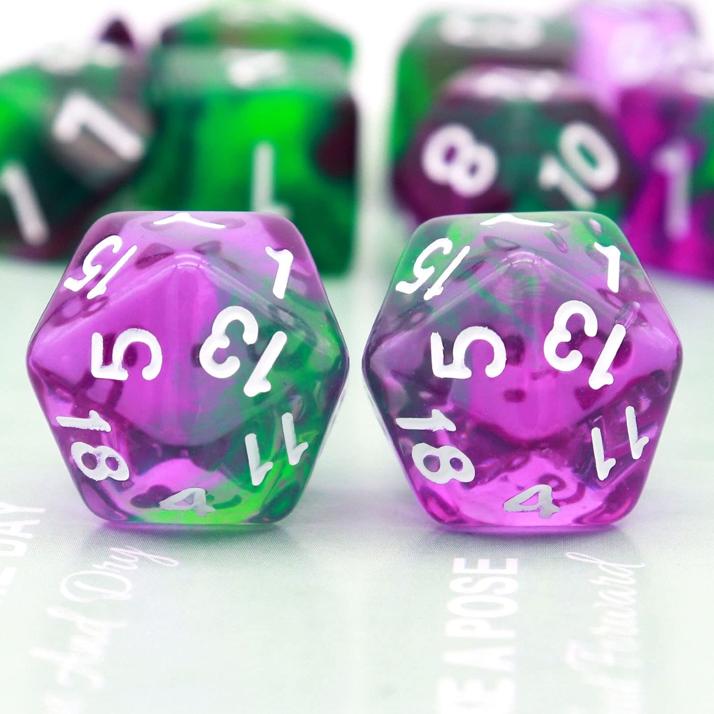 Haxtec 11 Piece Dice Set Extra D6 D20 Compatible with Dungeons and Dragons 5e RPG Games-Green Purple