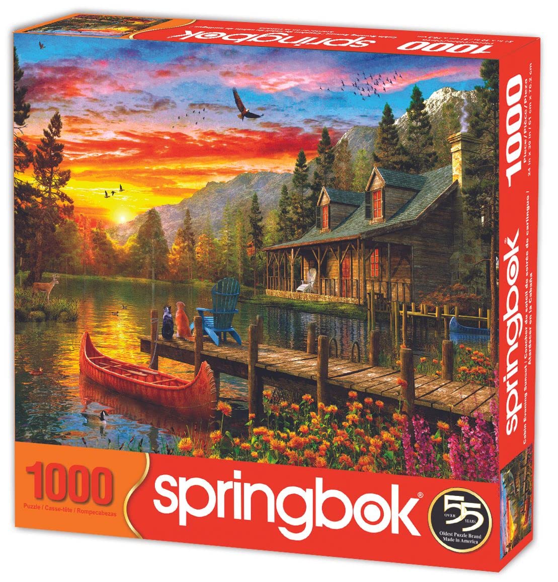 Springbok 1000 Piece Jigsaw Puzzle - Cabin Evening Sunset, Engineered Wood, Multi, Model 33-10892, Made in USA