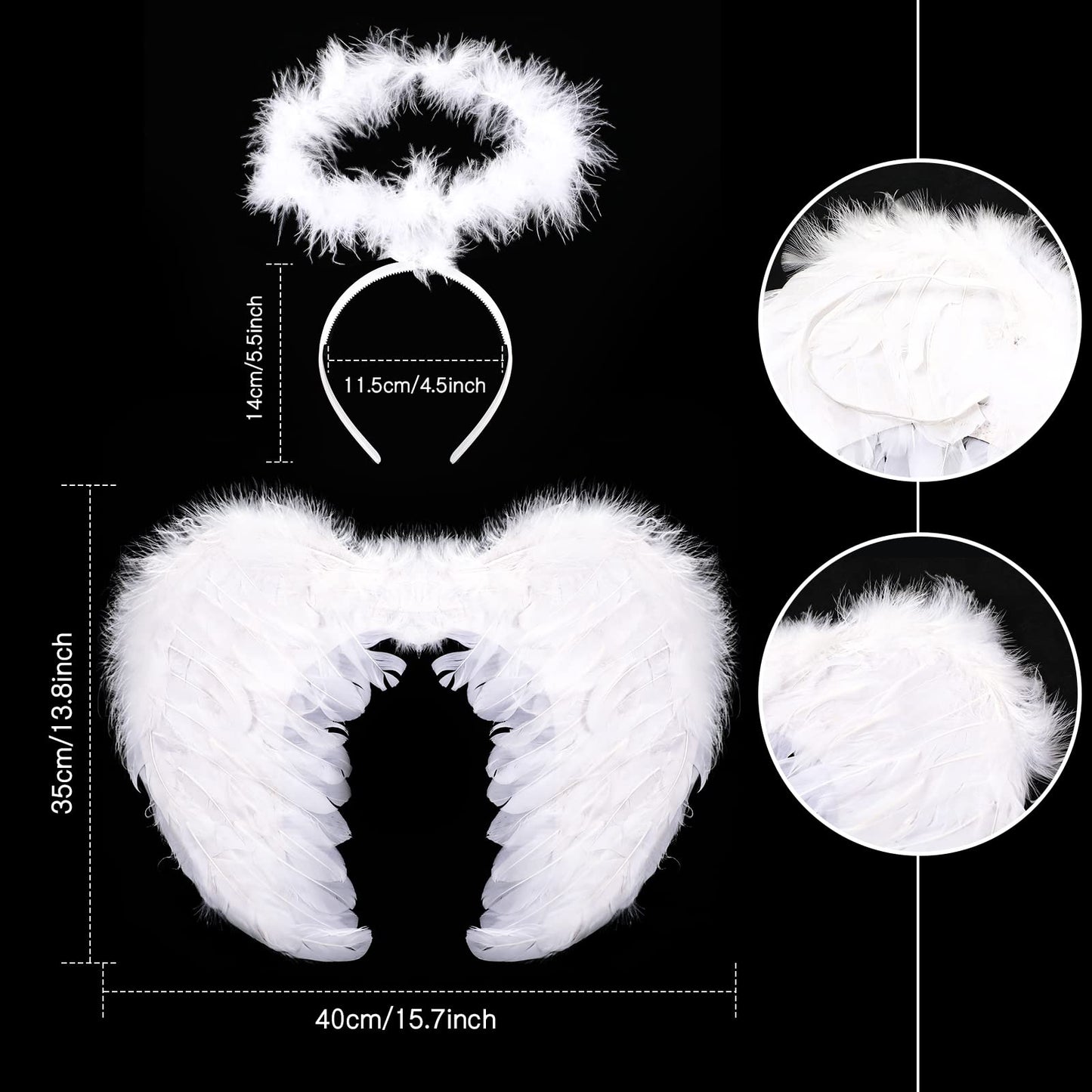 3 Pcs Angel Costumes for Kids Girls Set Fairy Dress Angel Feather Wings and Headband for Halloween Dress up Cosplay (4-6 Years)