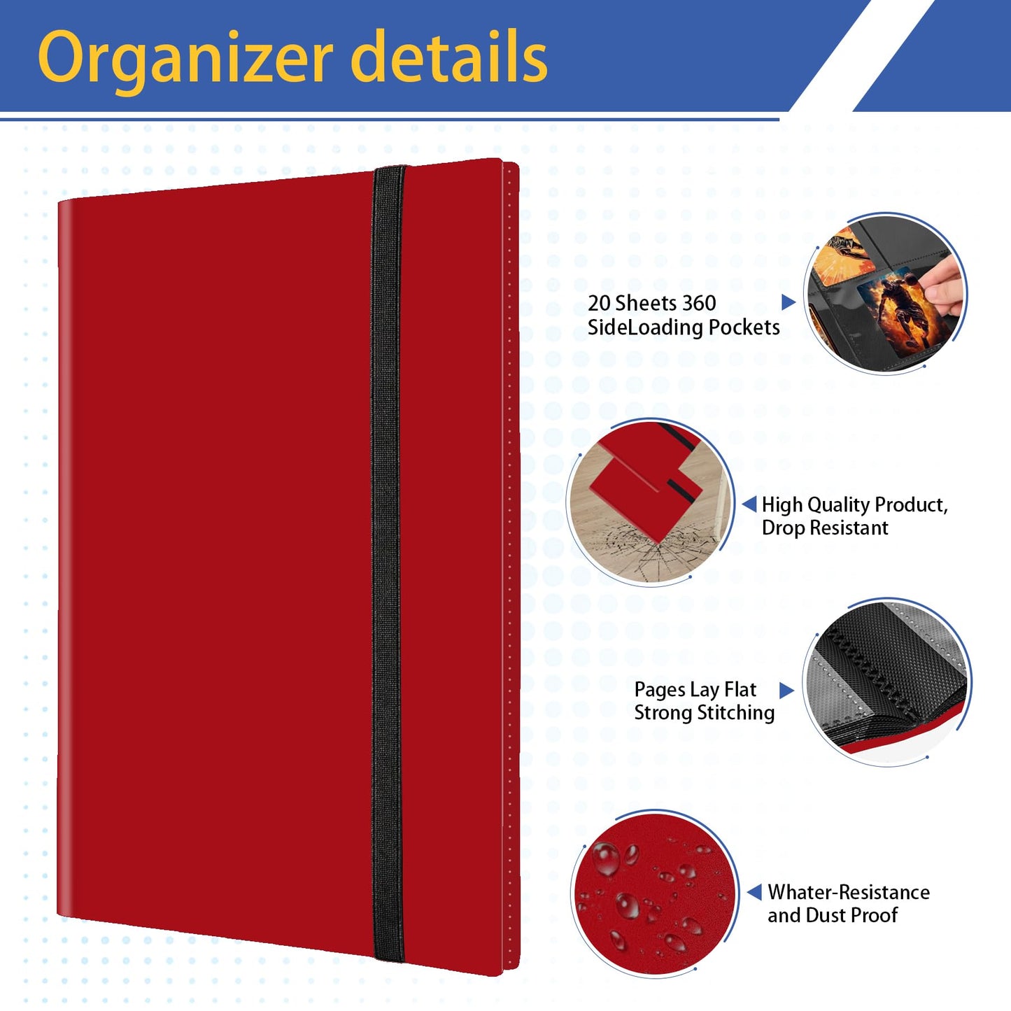 enhanced 9-Pocket Trading Card Album  Sturdy Binder Holder for 360 Cards  Side-Loading Collection Folder for TCG  MTG & More  Red