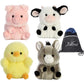 Aurora 5' Plush Rolly Pets Farmyard Plushie 4 Pack: Chickadee Chick, Prankster Pig, Daisy Cow, And Bray Donkey, With Drawstring Bag