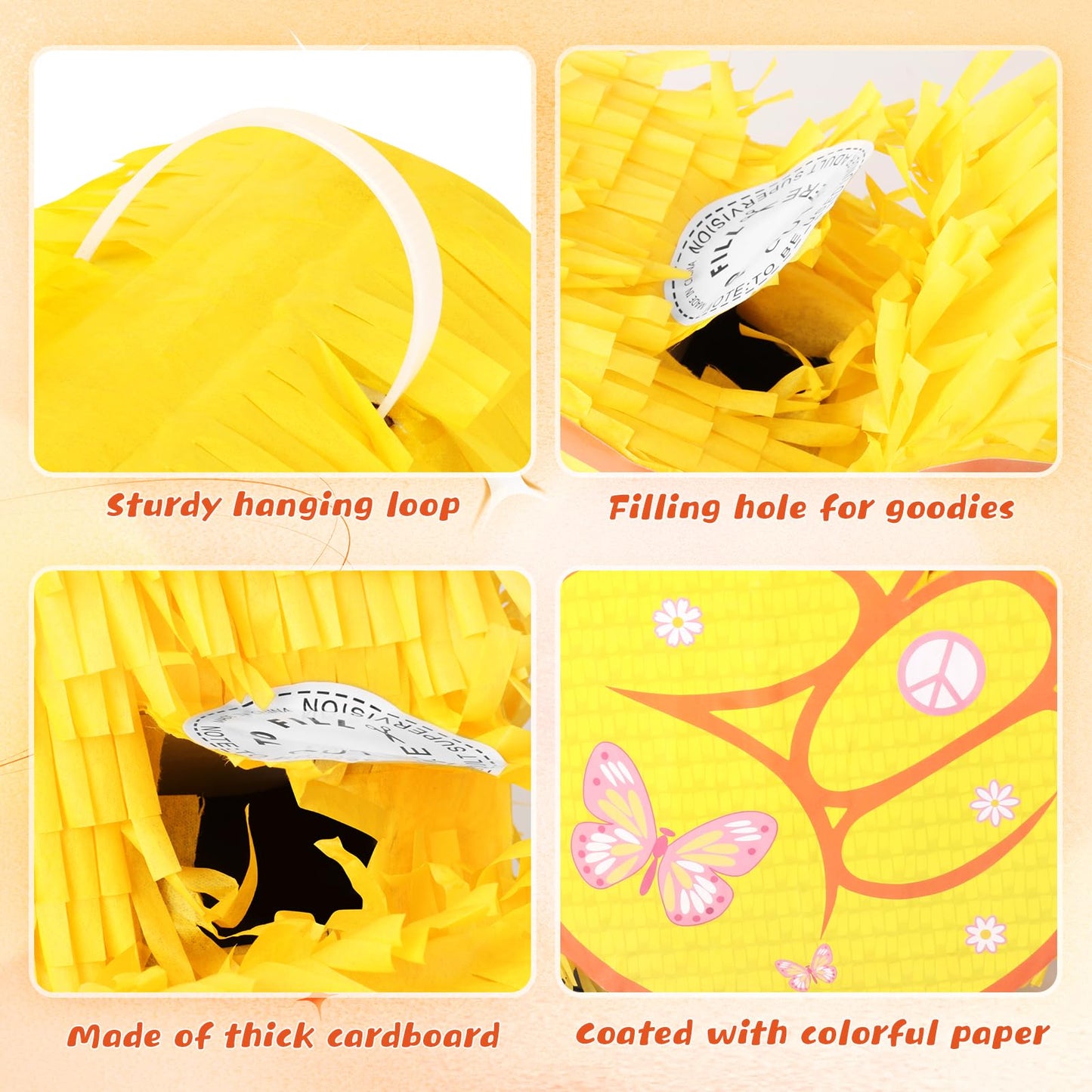 Waenerec Hippie Pinata With Pinata Stick & Hanging Loop Daisy Flower Pinata Mexican Pinata Game For Young Wild And Three Party Decorations Girl Groovy Birthday Party Decorations Supplies