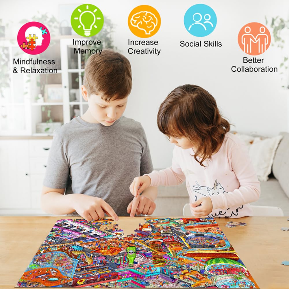 Huadada Jigsaw Puzzles For Adults 1000 Piece Jigsaw Puzzles For Adults Challenging Game Puzzles With Letters On Back(Little People'S World Party)